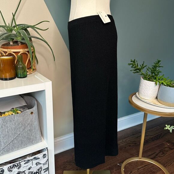 Vintage Steve Fabrikant Wool Ribbed Midi Skirt Black NWT 90s Minimalist USA Med. - Picture 3 of 10